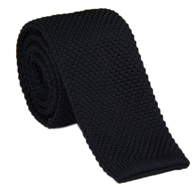 Secdtie Mens Deep Navy Blue Skinny Knit Ties Vintage Casual 2" Necktie for Gift - Image 1